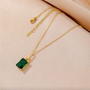 Gold Chain Necklace with Emerald Green Pendant